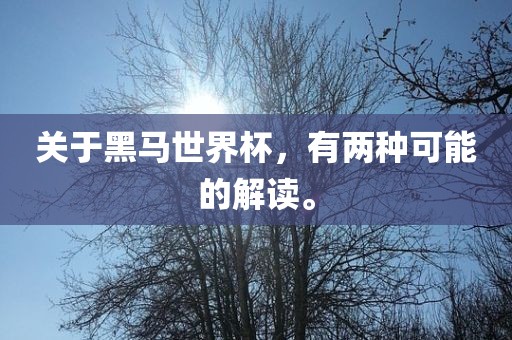 关于黑马世界杯，有两种可能的解读。