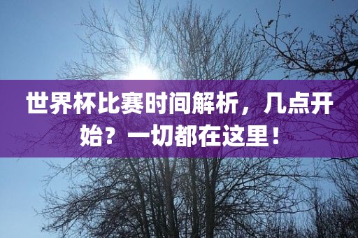 世界杯比赛时间解析，几点开始？一切都在这里！