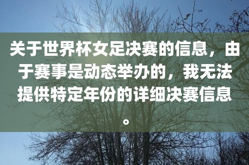 关于世界杯女足决赛的信息，由于赛事是动态举办的，我无法提供特定年份的详细决赛信息。