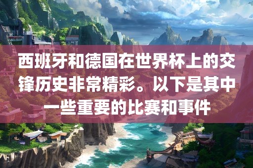 西班牙和德国在世界杯上的交锋历史非常精彩。以下是其中一些重要的比赛和事件漯河市盈旭机械设备有限公司