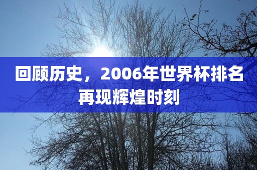 回顾历史，2006年世界杯排名再现辉煌时刻