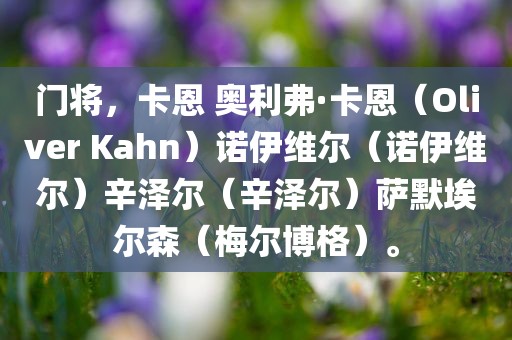 门将，卡恩 奥利弗·卡恩（Oliver Kahn）诺伊维尔（诺伊维尔）辛泽尔（辛泽尔）萨默埃尔森（梅尔博格）。