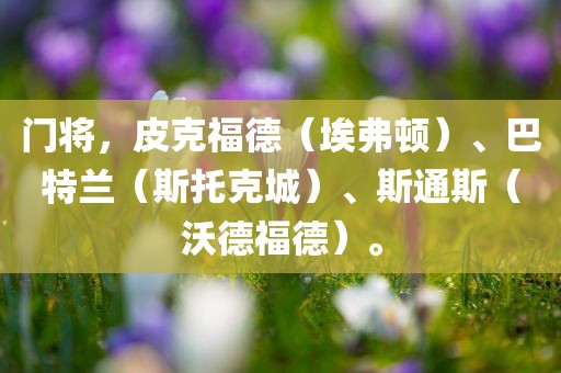 门将，皮克福德（埃弗顿）、巴特兰（斯托克城）、斯通斯（沃德福德）。