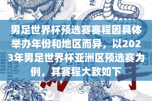 男足世界杯预选赛赛程因具体举办年份和地区而异，以2023年男足世界杯亚洲区预选赛为例，其赛程大致如下